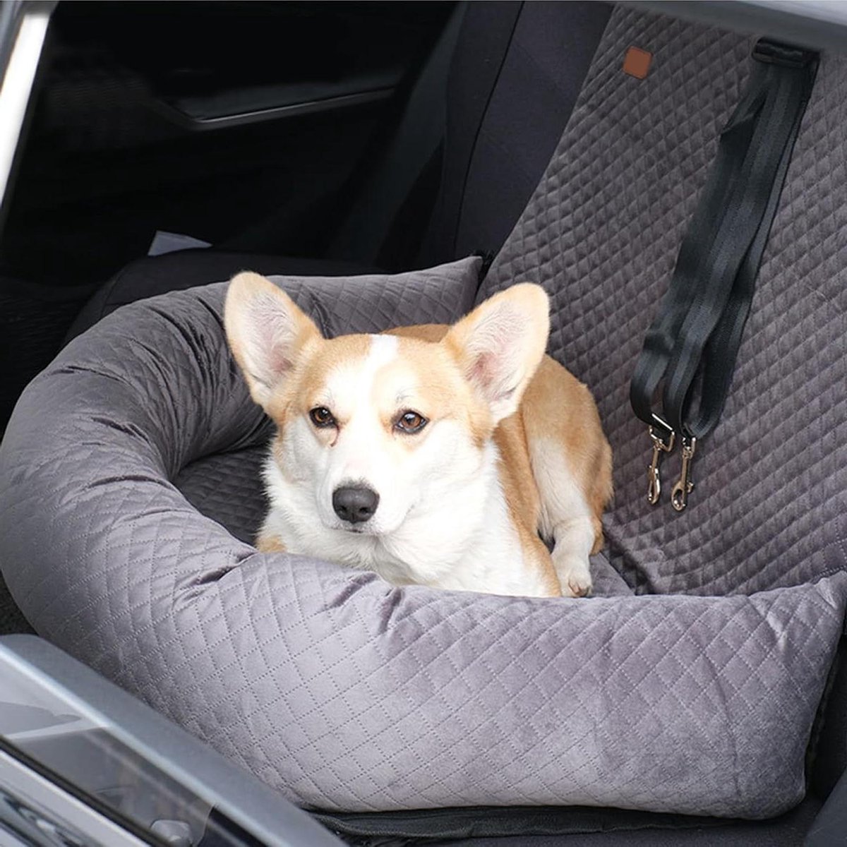Hondenautostoeltje - Honden autostoel Hondenbed - Veilig reizen met hond - Afneembaar en wasbaar - 55 lbs gewichtscapaciteit - Grijs