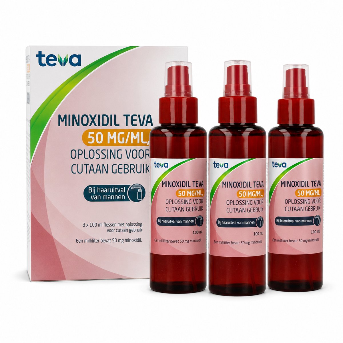 Teva - Minoxidil 5% - bij Haaruitval van Mannen - 300ml - 3x100ml - 50mg/ml oplossing