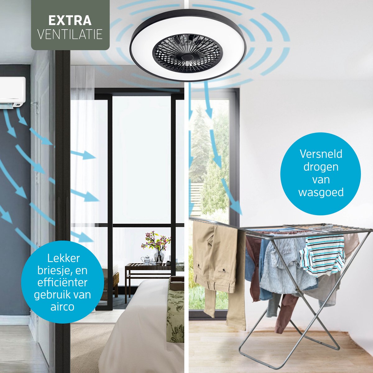 Varin® Plafondventilator met verlichting - Zwart - Tuya Wifi - LED RGBW - Ø 60cm - Super stil - Afstandsbediening smart lamp - Plafondlamp slaapkamer - Plafonniere woonkamer - Plafondlampen - Plafond lamp - Verlichting kinderkamer - Ventilator thumbnail 6