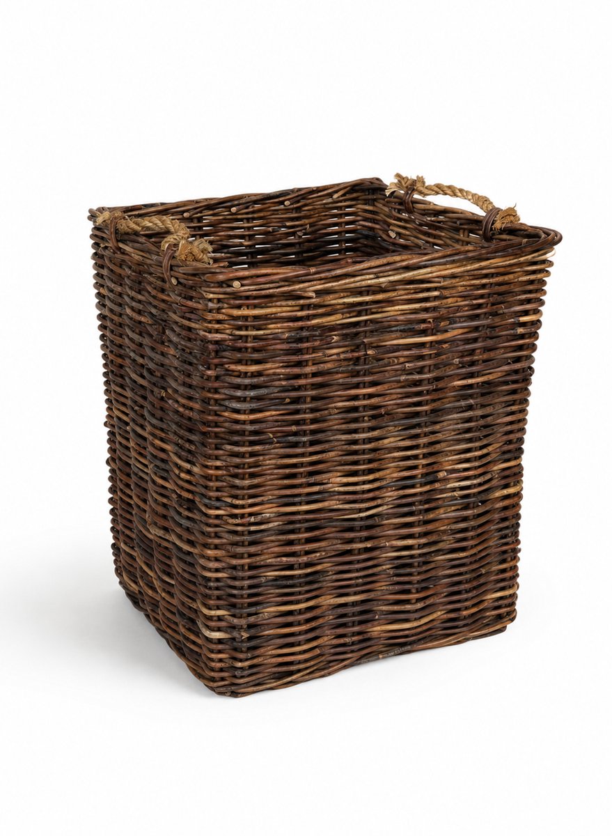 Rieten Mand Hoog Antiek - 45x45xH53 cm - Opbergmand - Jute handvat