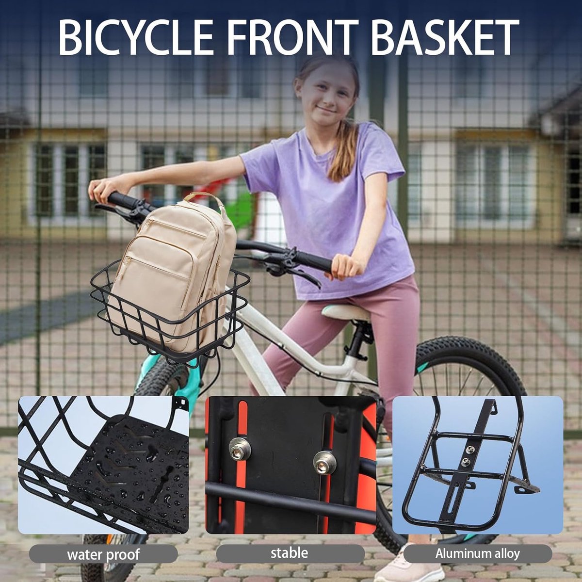 Fietsmand Bagagedrager - Voorfietsmand - Veilig Vervoer - Montage Zonder Boren - 34 x 26.5 cm - Aluminiumkleur