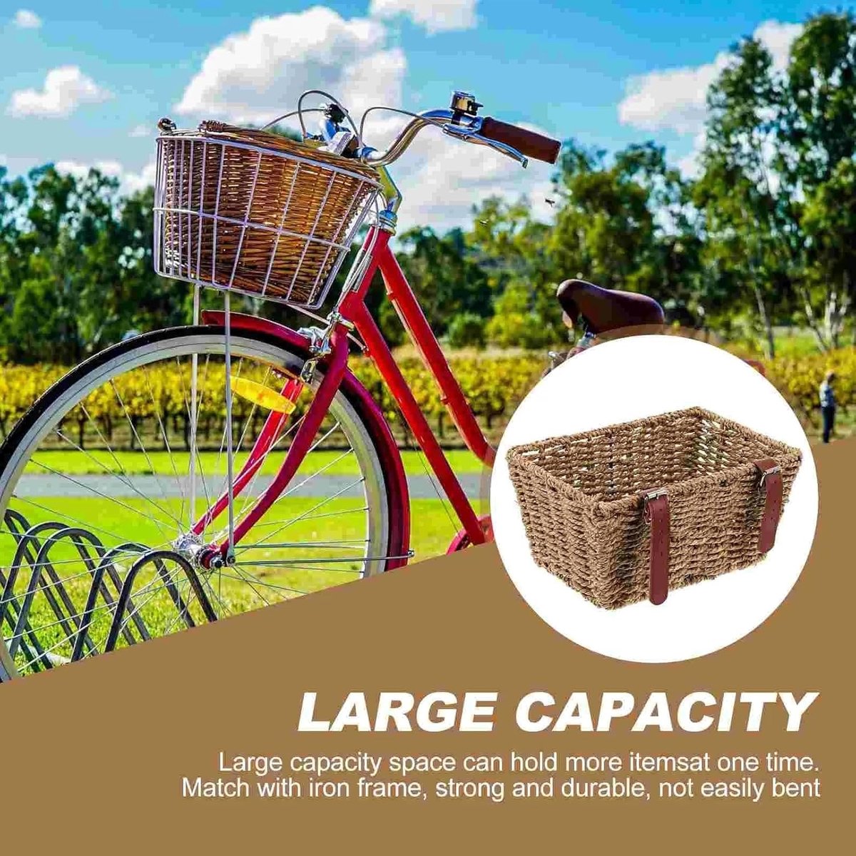 Fietsmand Rotan - Fiets Accessoire - Spullen Vervoeren - Handgeweven Stijl - 29x19x14 cm - Khaki