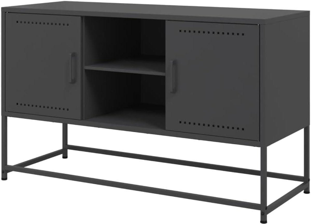 Tv-kast - Televisiekast Lowboard - Opbergen Media - Stabiel Stalen Frame - 1005x39x605 cm - Zwart