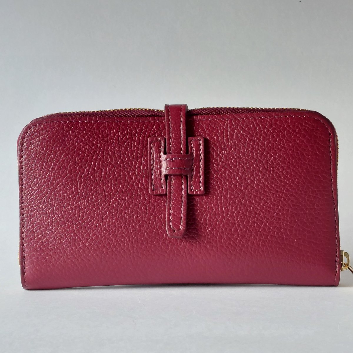 leren dames portemonnee bordeaux - ruim design van Italiaans leer met H logo - grote elegante portemonnee met veel vakjes en munt vak
