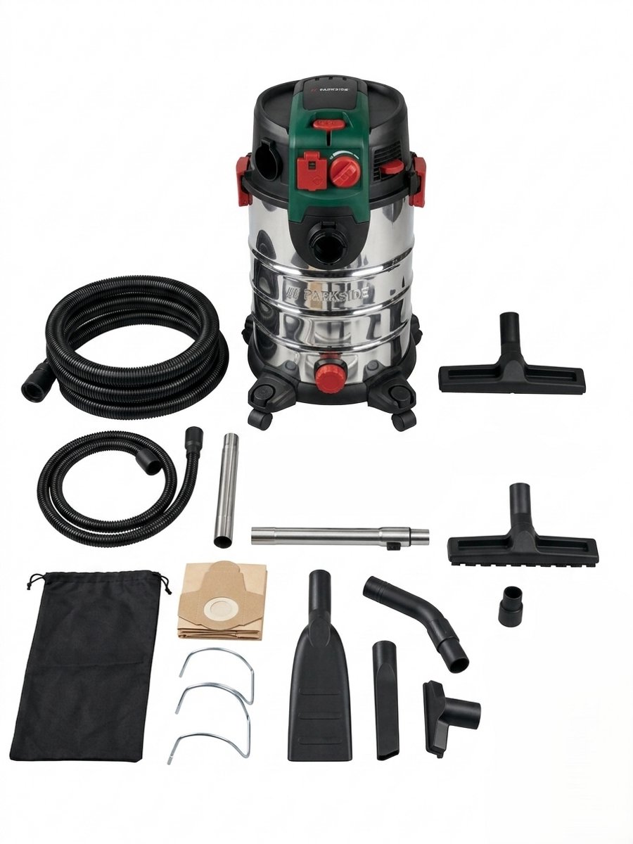 PARKSIDE® Nat-/droogzuiger 1.500 W - Industriële Stofzuiger - Alleszuiger- Krachtige Professionele Stofzuiger - 260 Airwatt - Inhoud: 30 l - Ook ideaal voor directe stofopname - Overloopbeveiliging door automatische stop - Werkradius tot 9 m