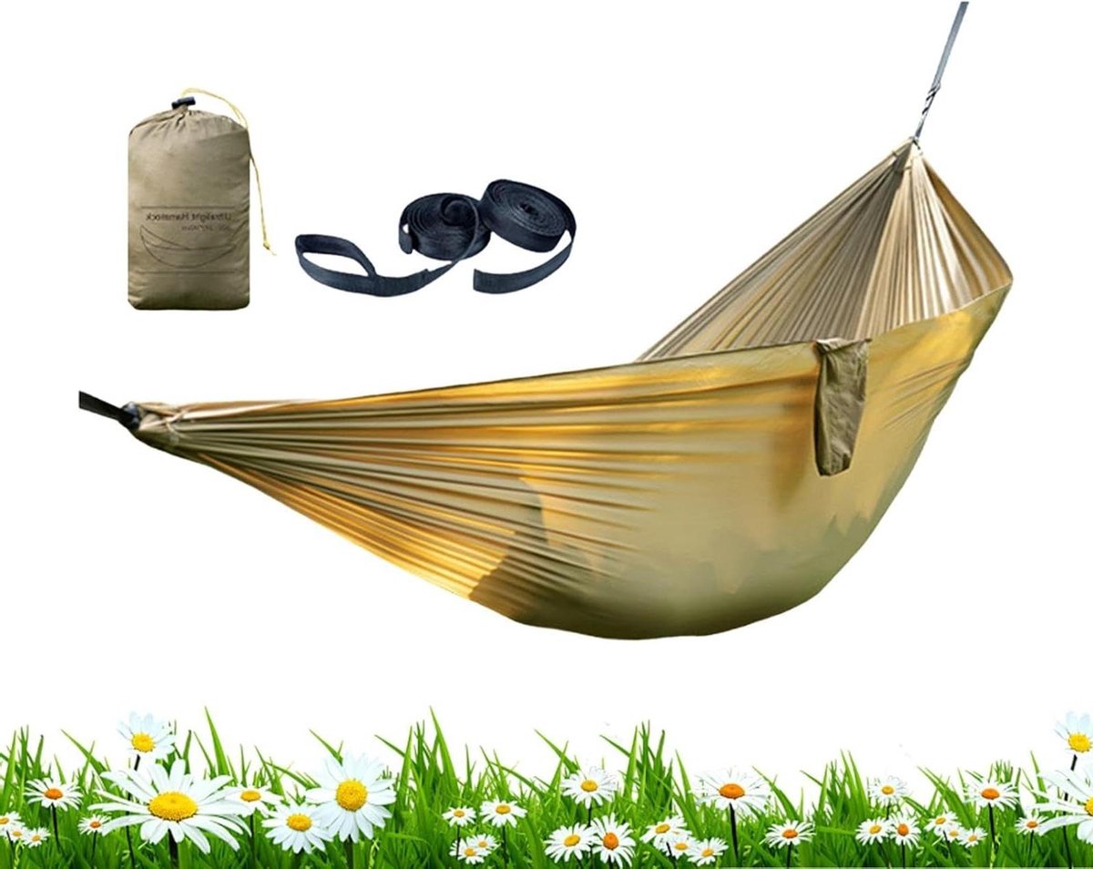 Hangmat Dubbel - Schommelstoel Kampeerstoel - Ontspannen in de Natuur - Antikantel Mechanisme - 270x140cm - Khaki