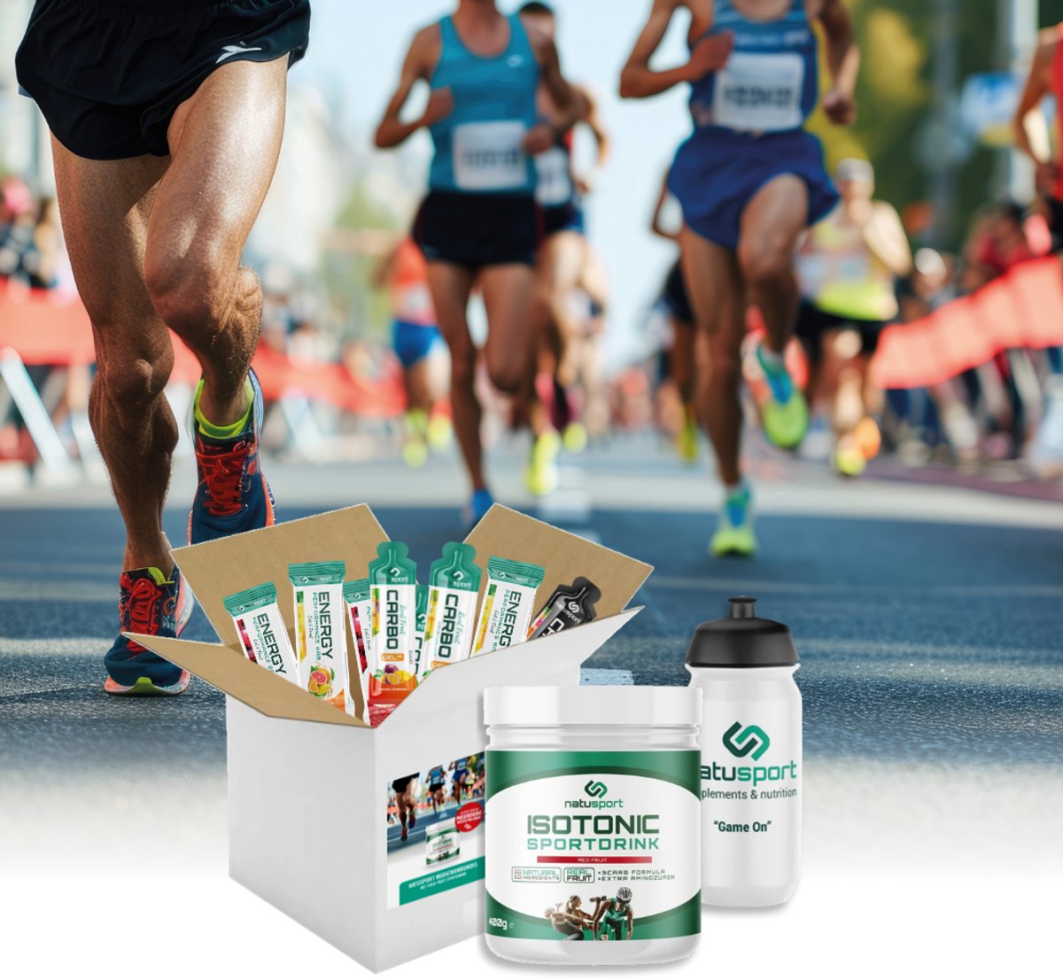 Natusport Marathonbundel - 4 Marathons - Sportdrank, Energiegels & Sportrepen voor Duursport - Rood Fruit