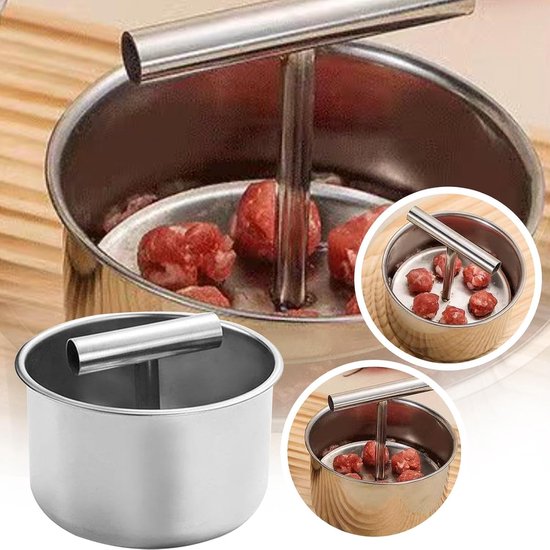 Gehaktbal Maker, 12 Ballen Roestvrij Staal Gehaktbal Maker Tool Handmatige Push Press Vlees Tenderiser Maken Mal, Thuis Koken Gereedschap，11.3×6.5cm — afbeelding 3