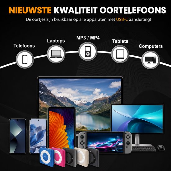 Nieuwste kwaliteit oordopjes met USB-C, compatibel met telefoons, laptops, MP3/MP4, tablets en computers.