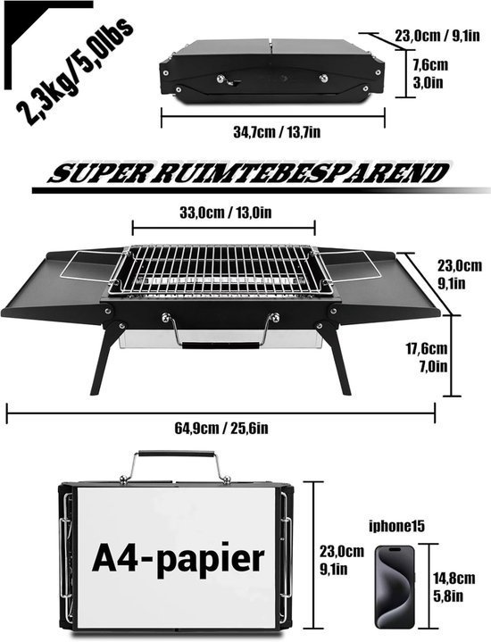 Florixa® Tafel Bbq Houtskool - Weber Bbq -Boretti Bbq - Houtskool - Zwart - 23cm x 35cm x 8cm van florixa — afbeelding 3