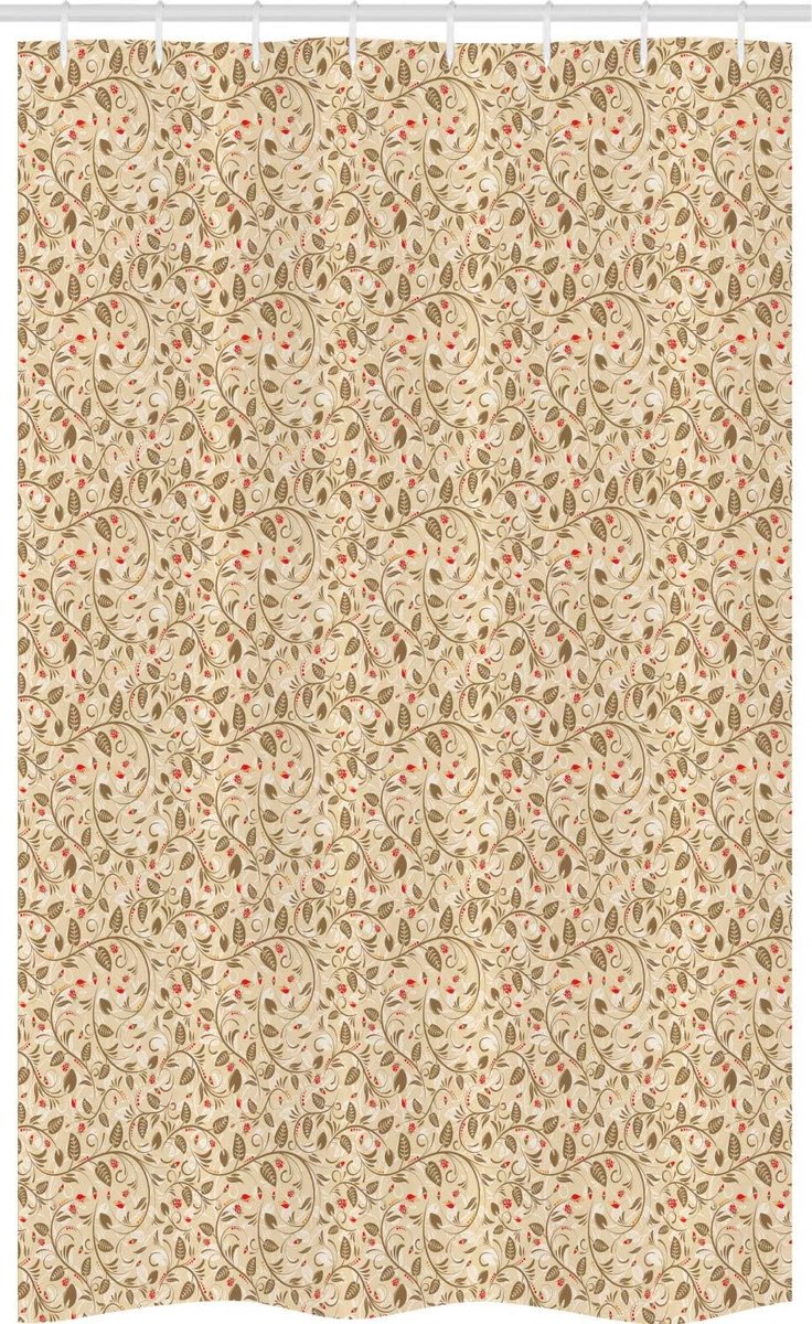ABAKUHAUS Bloemen Smalle Douchegordijn, Abstracte Fijne Stelen, Badkamerdecoratie Set van Stof met Haak, 120 x 180 cm, Beige Karamel Vermiljoen