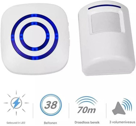 TOVBMUP Proximity deurbel - draadloos deuralarm - met 1 elektronische plug-in ontvanger, 1 PIR bewegingsmelder — afbeelding 3