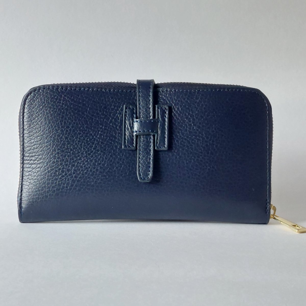 leren dames portemonnee blauw - ruim Italiaans design met H logo - grote luxe portefeuille met veel opbergvakken en munt vak - made in Italy kwaliteit