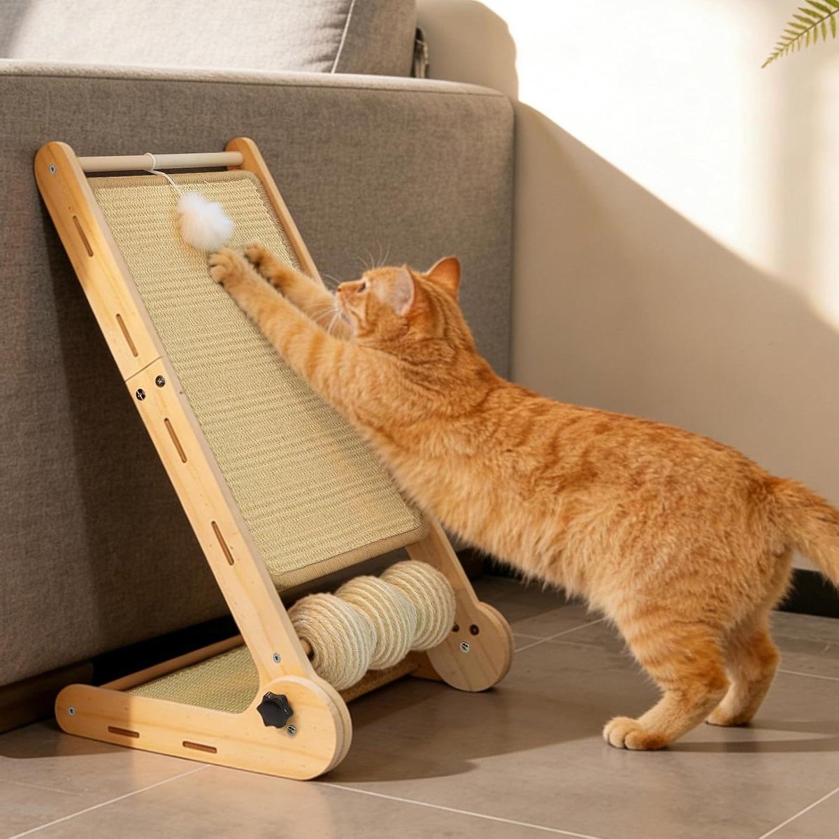 Krabpaal voor Katten - Katten Krabmeubel - Meubels Beschermen - Verstelbaar 4-in-1 Design - 60 cm Hoog - Houtkleur
