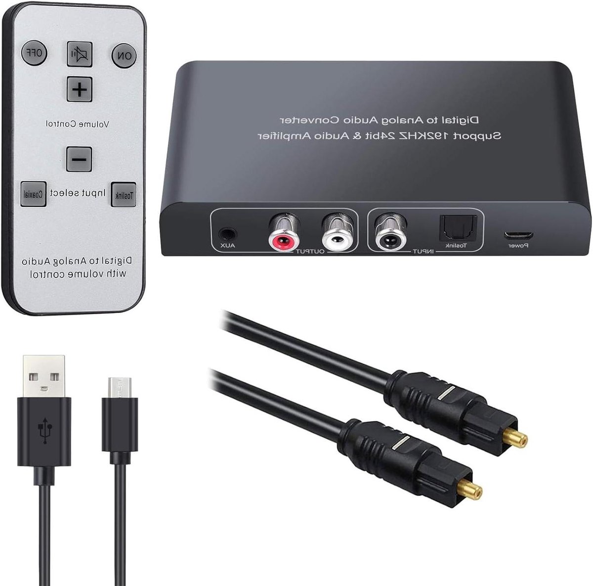 Audio Converter - Digitaal naar Analoog - Geluid Kwaliteit Verbeteren - Met Afstandsbediening - 192 kHz - Zwart