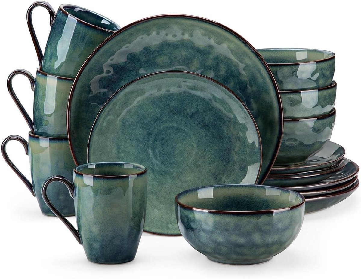 Servies Set - Borden en Kommen - Complete Maaltijd - Ovenveranderingsglazuur - 48 Delig - Groen