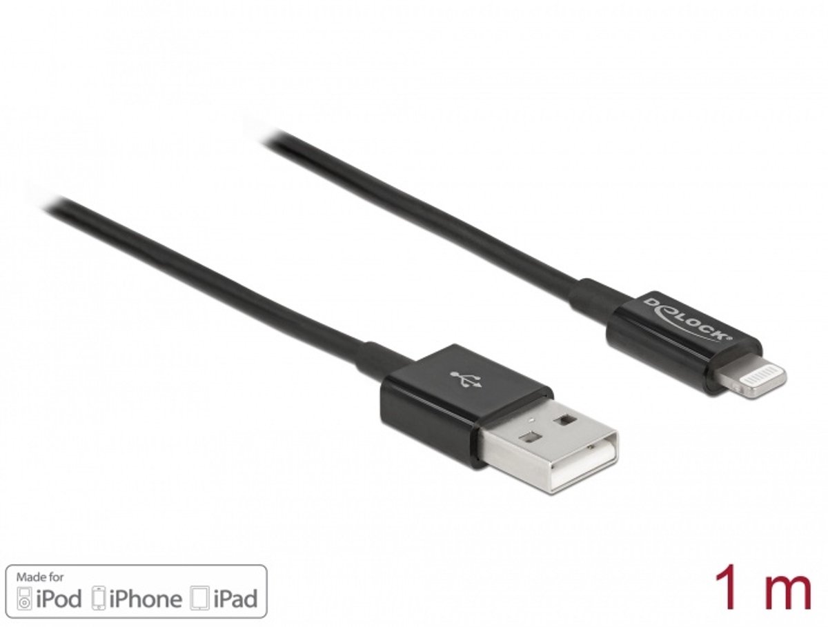 USB -gegevens en stroomkabel voor iPhone, iPad, iPod Black 1 m