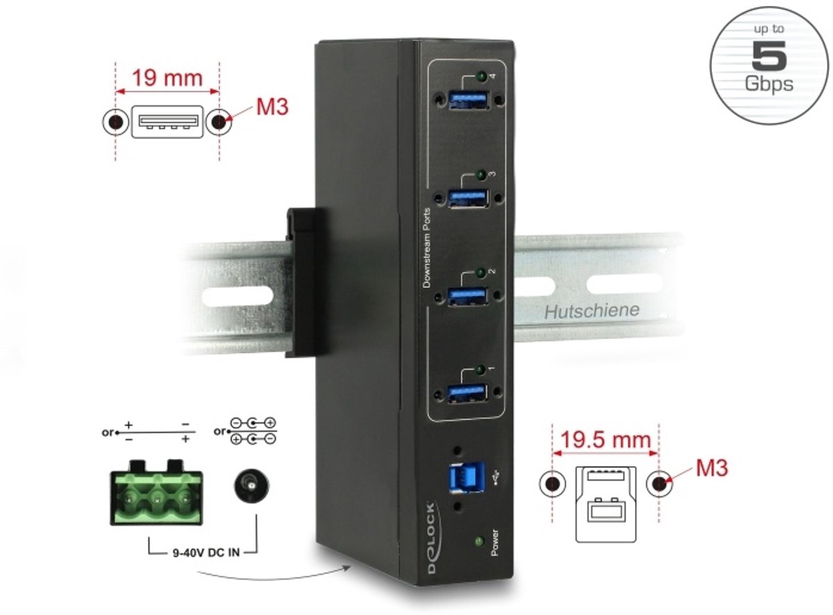 Externe industriehub 4 x USB 3.0 Type-A met 15 kV ESD-bescherming