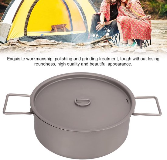 Titanium Pan - Lichtgewicht Kookgerei - Kamperen en Wandelen - Opklapbaar Handvat - Voor 3-5 Personen - Zilverkleurig — afbeelding 5