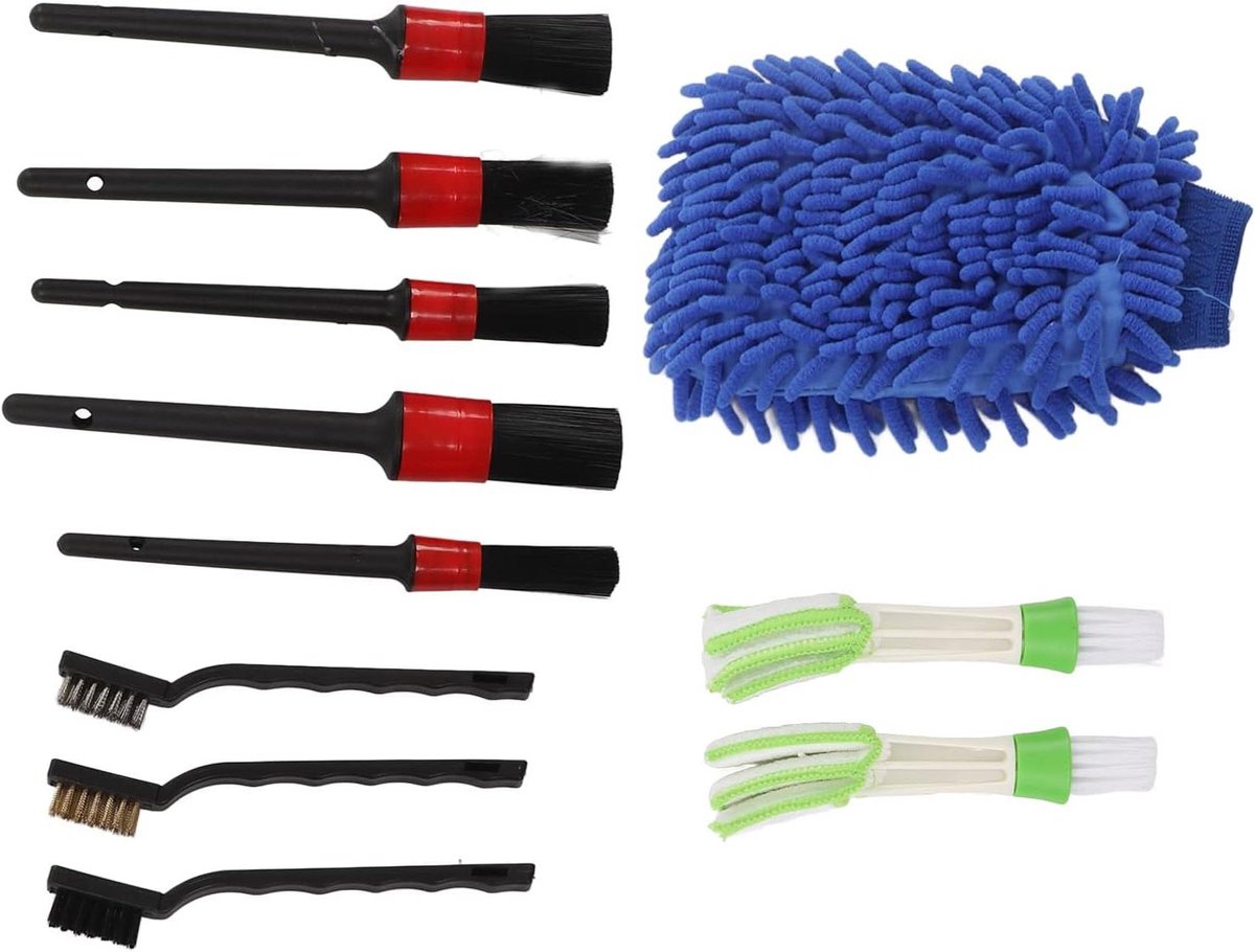 Auto detailborstelset - Reinigingsborstels - Auto poetsen - 11-delige complete set - 11 stuks - Blauw