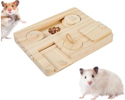 Houten voederautomaat - Knaagdier speelgoed - Voer zoeken stimuleren - Interactieve compartimenten - 20 x 15 x 4 cm