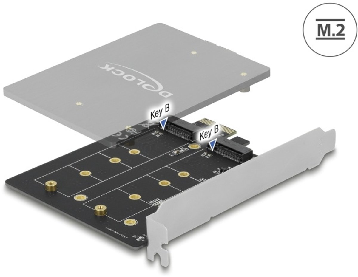 PCI Express X1 -kaart tot 2 x Interne M.2 Toets B