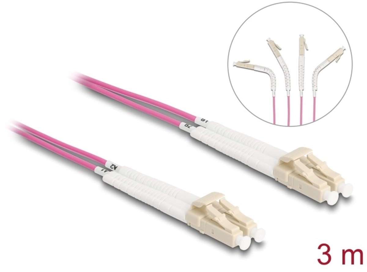 Delock Optical Fiber Cable LC Duplex to LC Duplex Multi-mode OM4 angled 3 m