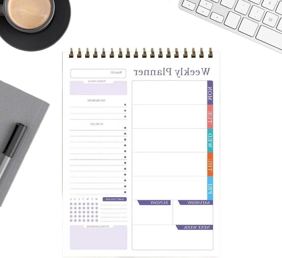 Wekelijks Notitieblok - Agenda Planner - Taak Organisatie - Ongedateerde Pagina's - A4 Formaat - Blauw
