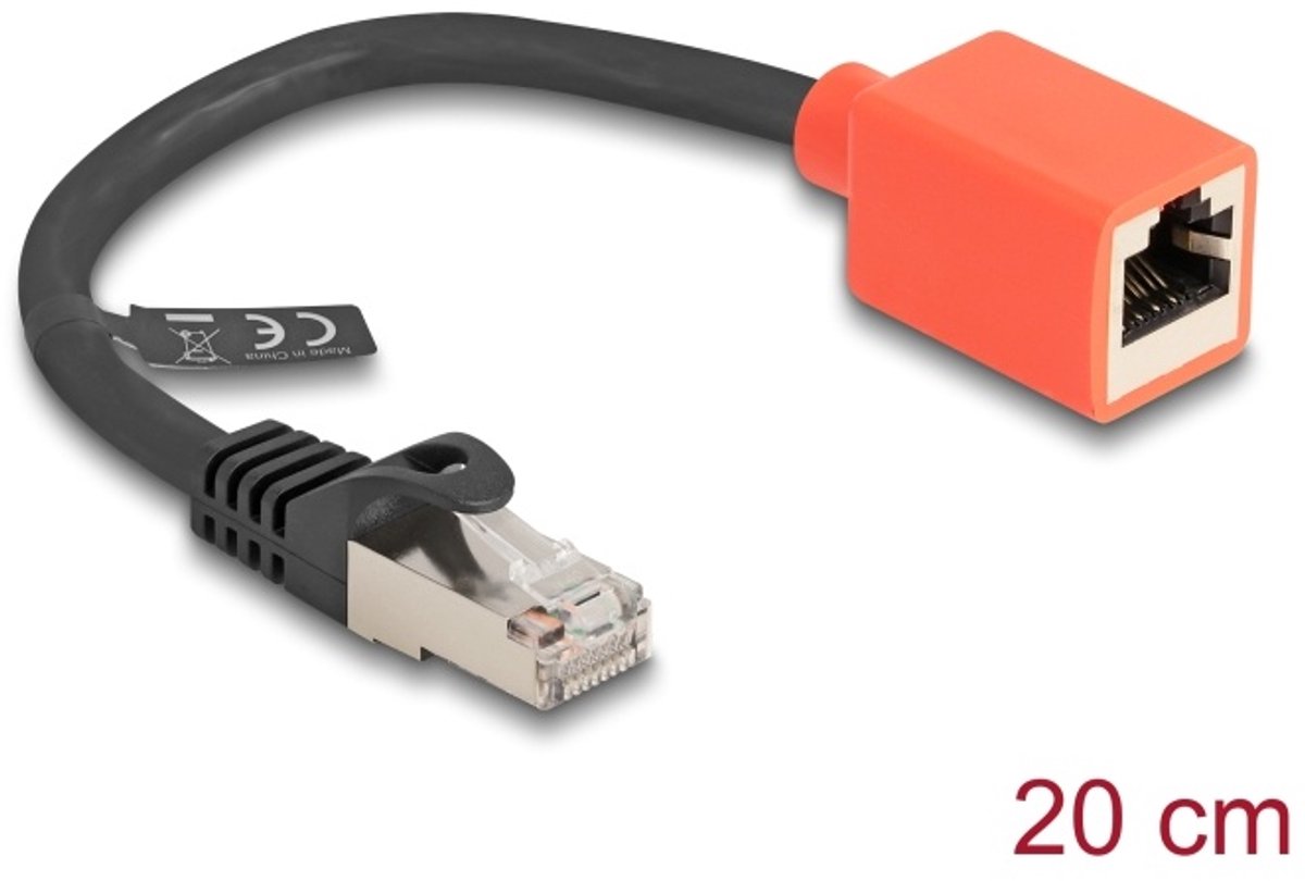 Delock 88197 RJ45 Netwerkkabel, patchkabel CAT 6A S/FTP 0.20 m Zwart, Rood 1 stuk(s)