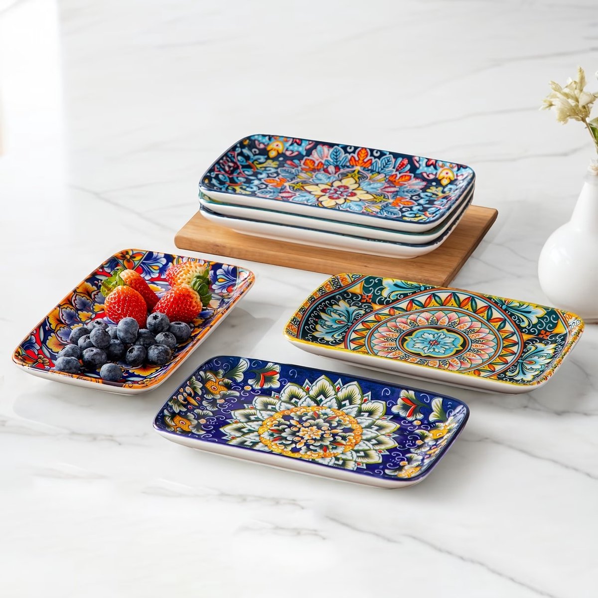 Set van 6 rechthoekige borden van 24,13 cm, - veilig voor magnetron, oven en vaatwasser