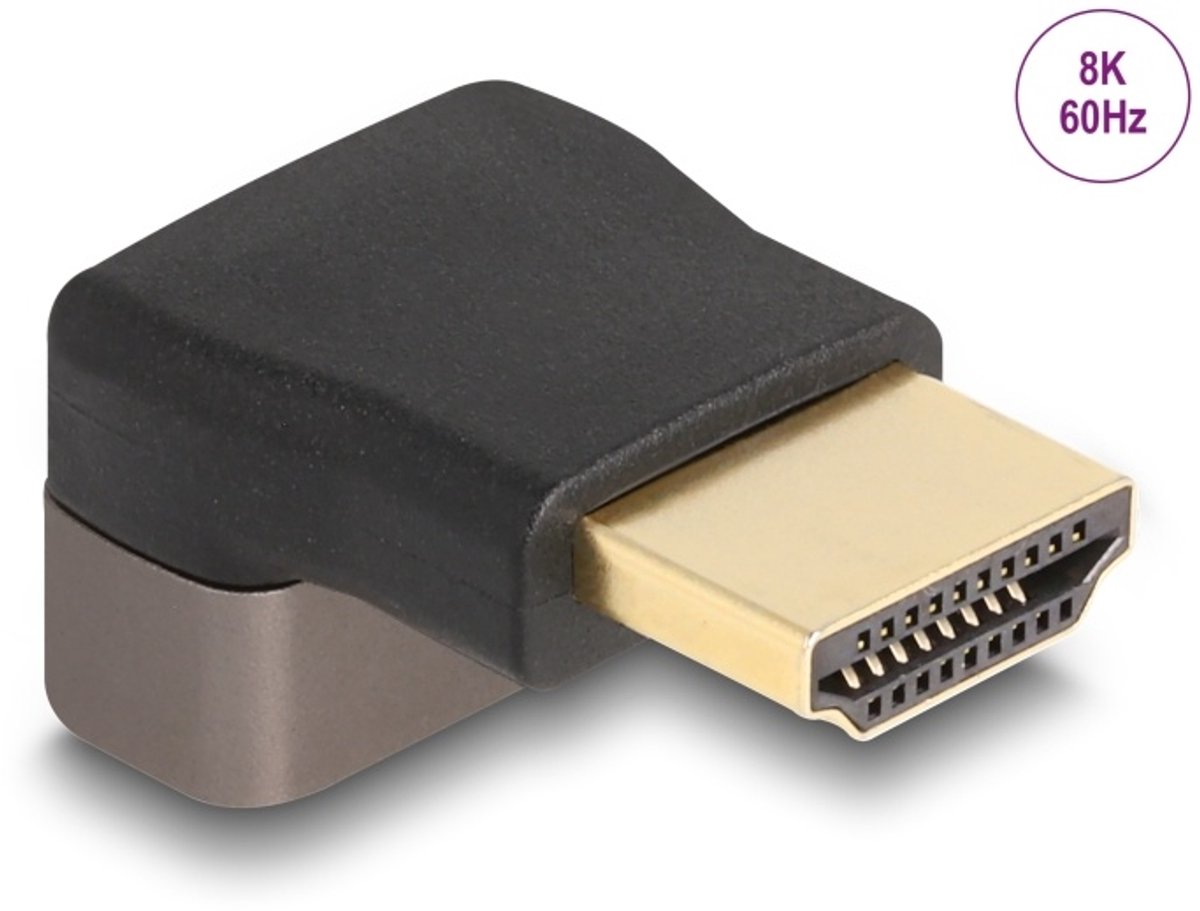 Delock HDMI Adapter male to female 90° upwards angled 8K 60 Hz grey metal