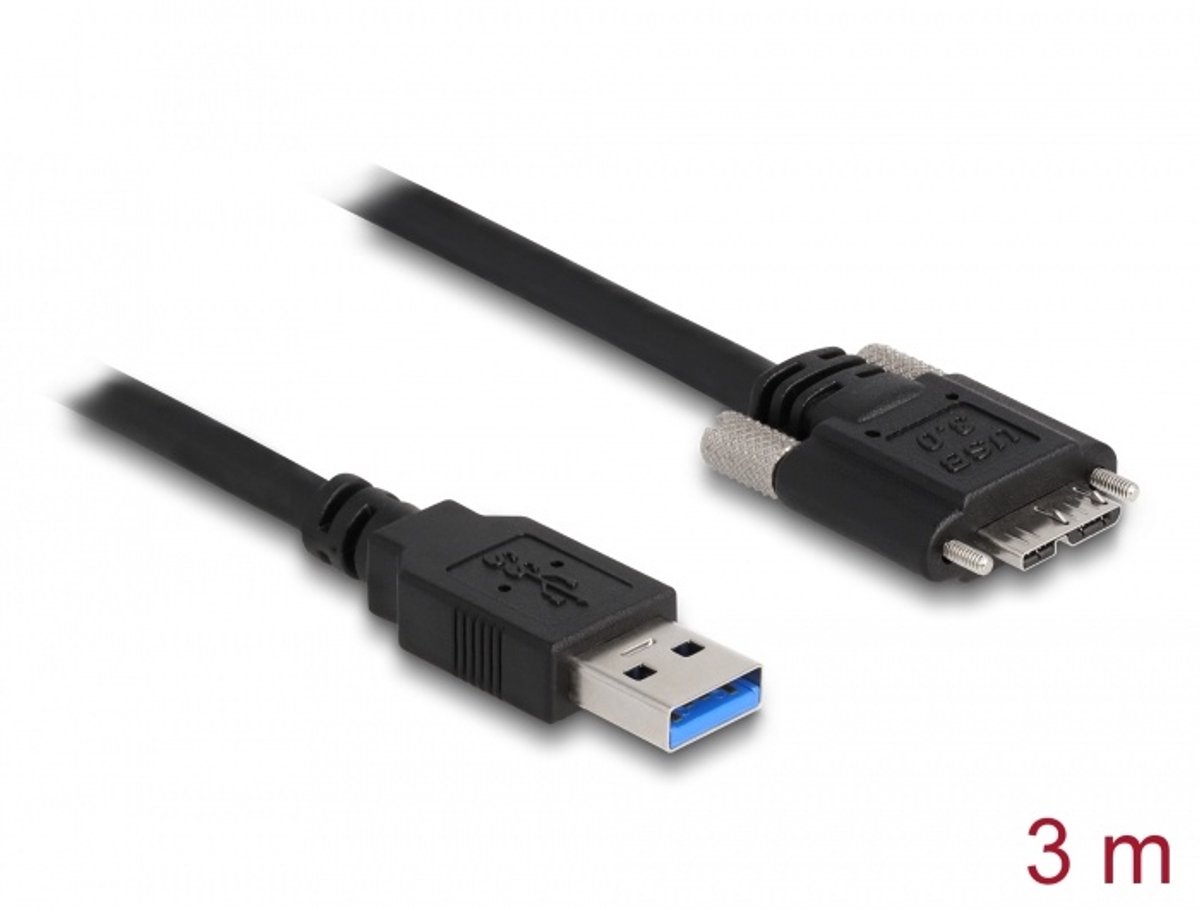 USB Kabel USB 3.0 Type-A mannelijk tot type micro-b mannelijk met schroeven 3 m