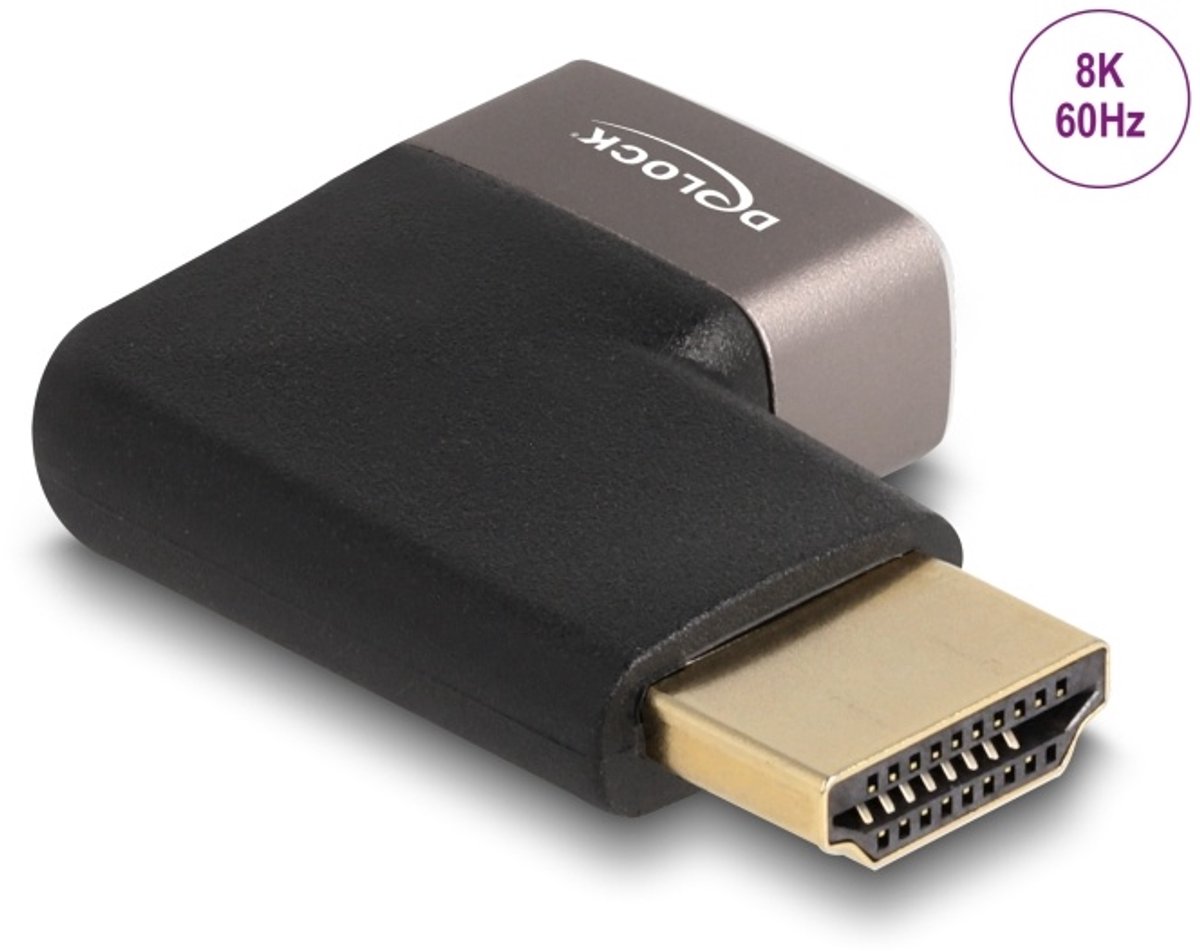 Delock HDMI Adapter male to female 90° right angled 8K 60 Hz grey metal