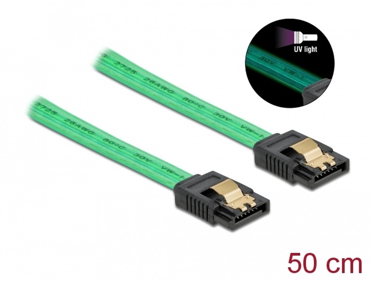 Sata 6 GB/s kabel UV Glow Effect groen 50 cm