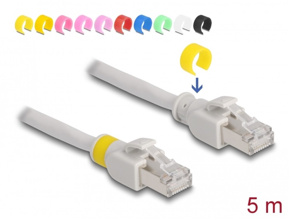 Kabel RJ45 Cat.6A S/FTP met gekleurde clips 5 meter