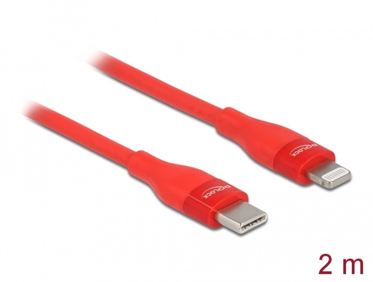 Gegevens- en oplaadkabel USB Type-C naar Lightning voor iPhone, iPad en iPod Red 2 M MFI