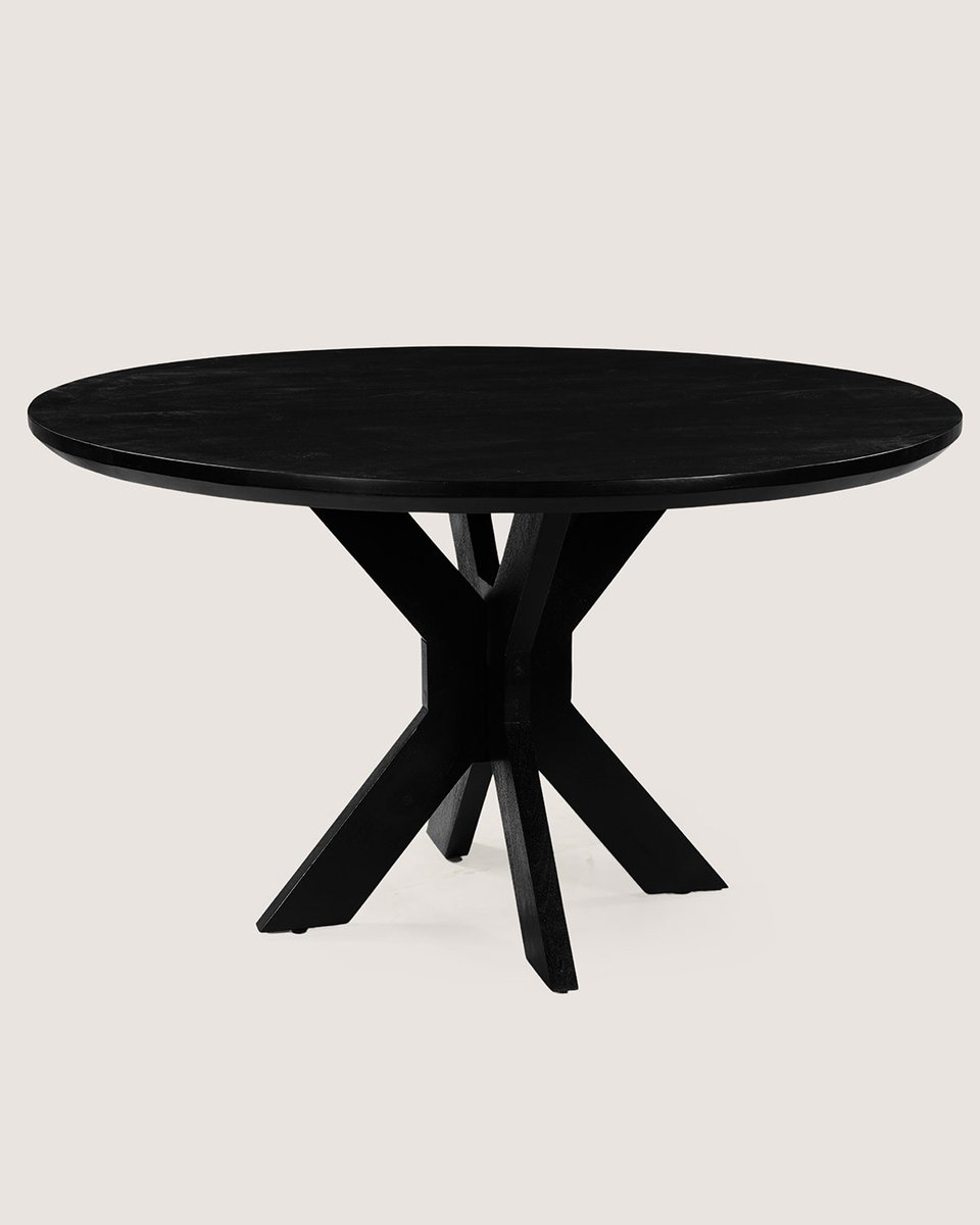 Ronde Eettafel 130 cm Mangohout – Zwart – Houten Matrix Onderstel – Elegant Chic – 5-6 Personen