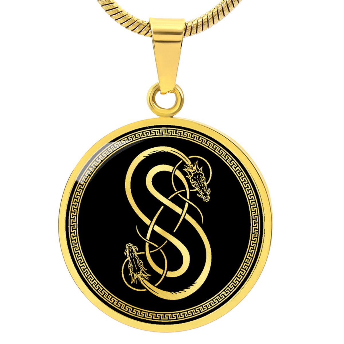Symbolic Gifts - Infinity Dragon Ketting Goud Kleurig Waterproof Infinity Dragon Hanger - Premium Stainless Steel - Sieraad Cadeau - Verstelbaar 45 - 56 cm