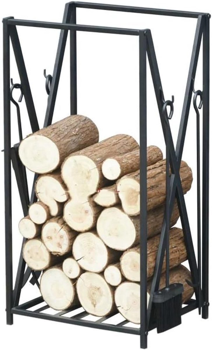 Allero Brandhoutrek - Houtrek - Staalconstructie - Incl. 4 Gereedschappen - Houtopslag - Voor Binnen en Buiten - 30x46x76cm
