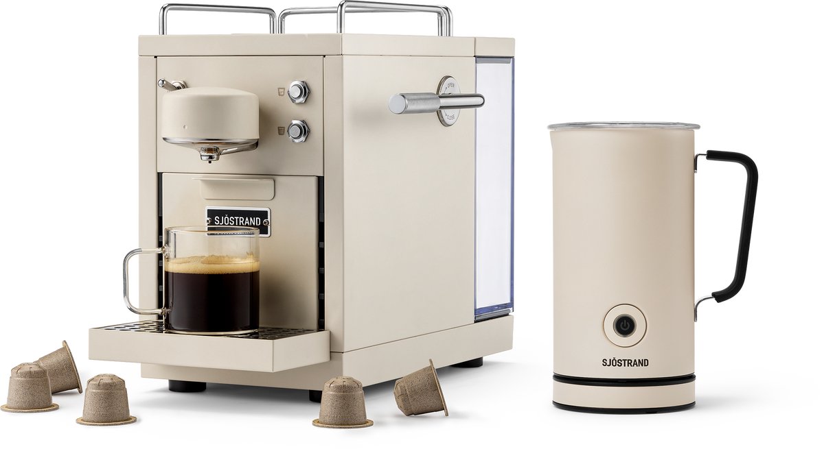Sjöstrand Espresso Capsule Machine The Original 2.0 Beige + Melkopschuimer - Beige- Set