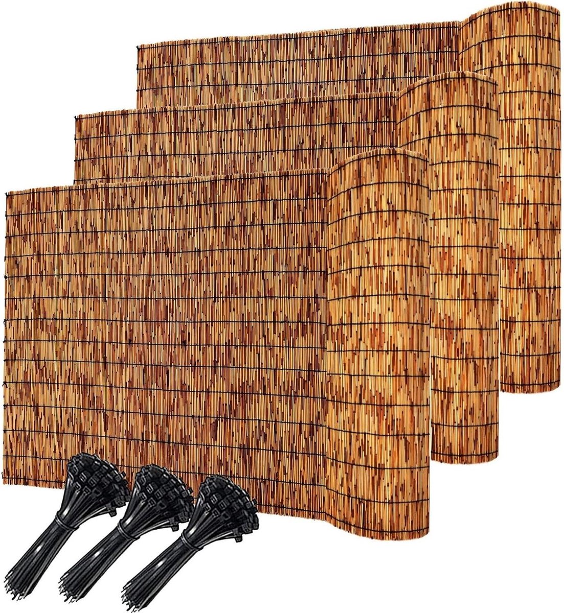 Natuurlijke Rietmat - Tuinscherm Balkonscherm - Privacy Creëren - Handgeweven Katoentouw - 120 x 500 cm - Bruin