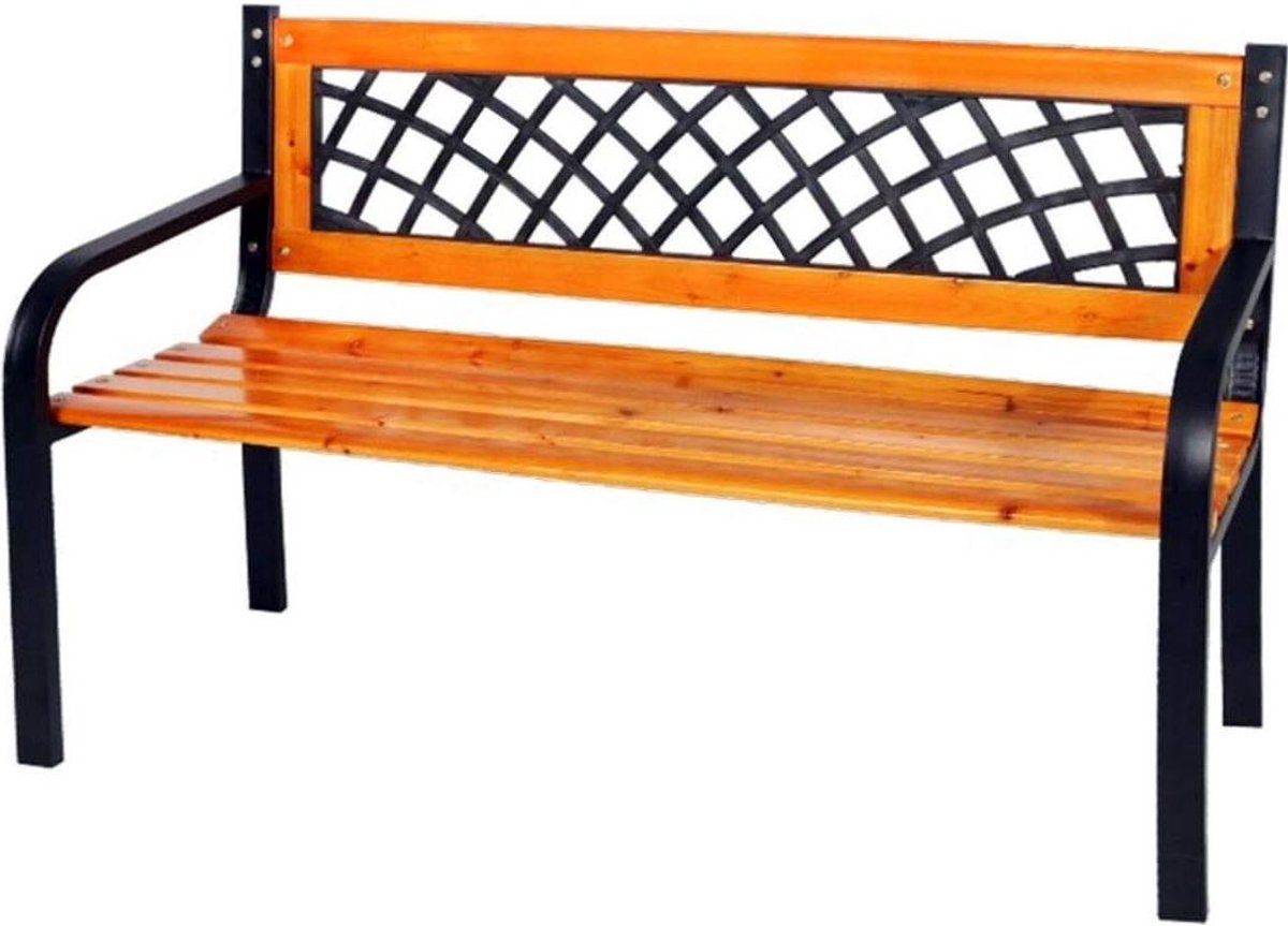 Tuinbank - Buitenbank Metaal Hout - Ontspannen Buiten - Weerbestendig - 120 cm Breed - Zwart Bruin