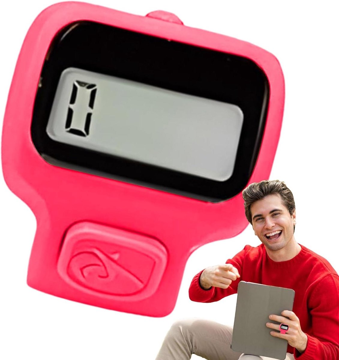 Elektronische Vingerteller - Cijferteller Clicker - Activiteiten Tellen - Met LED Licht - 9x5x3 cm - Rood