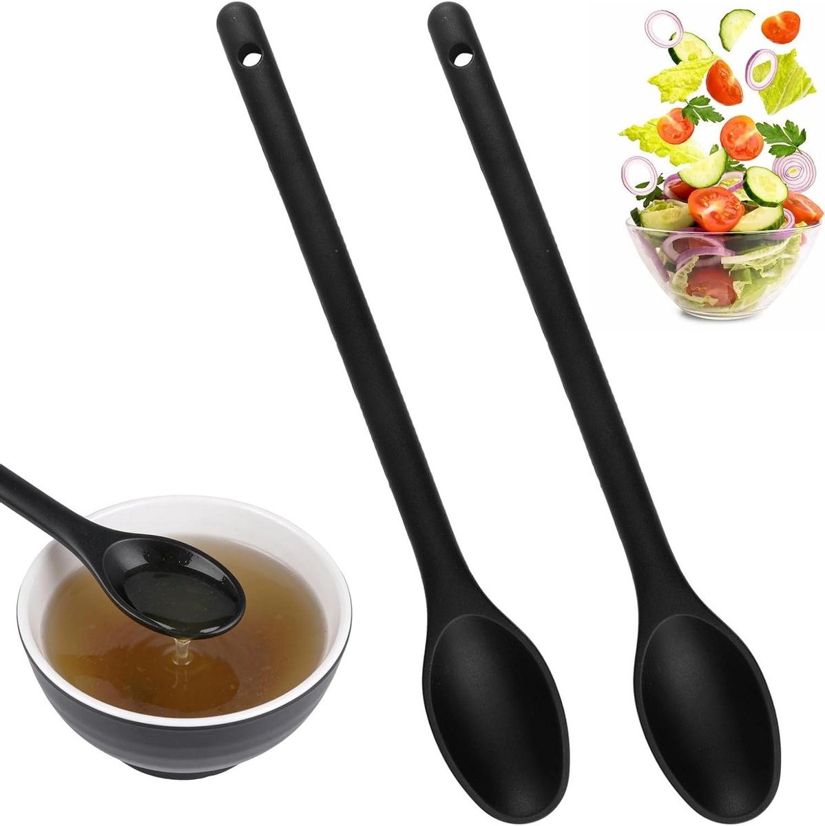 Kooklepels Set - Keukengerei Hulp - Koken en Bakken - Hittebestendig Siliconen - 30 cm - Grijs