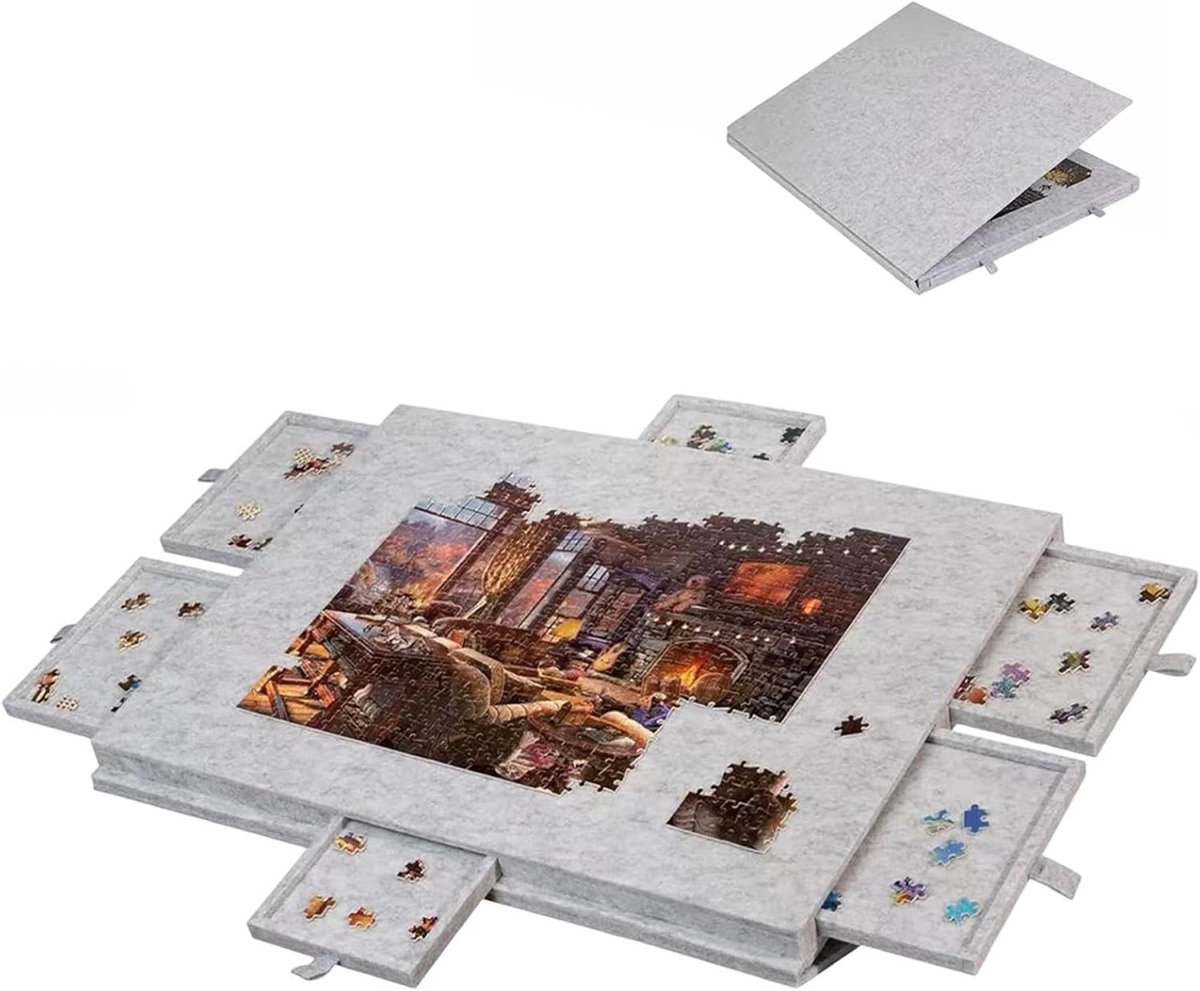 Puzzeltafel Opvouwbaar - Puzzelbord Vilten - Ontspannen Puzzelen - Met Kantelstandaard - Tot 1500 Stukjes - Lichtgrijs