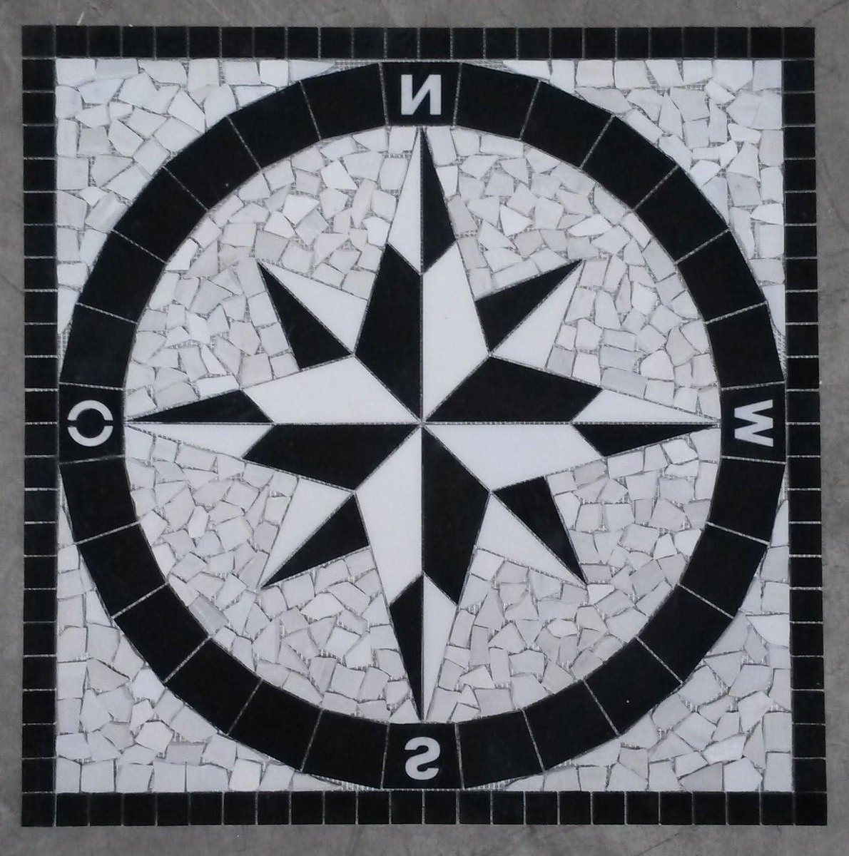 Vloertegel Mozaïek - Marmer Inlegger - Binnen Decoratie - Natuursteen Rozet - 90x90 cm - Zwart Wit