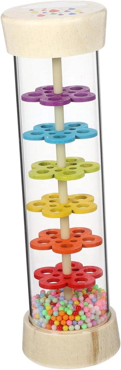 Houten Regenmaker - Muziek Speelgoed - Vroege Ontwikkeling - Stimuleert Zintuigen - 19 cm - Multicolor