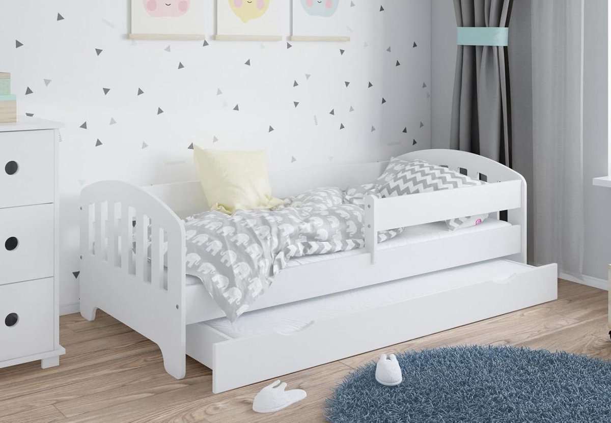 Kinderbed met Lade - Peuterbed Juniorbed - Veilig Slapen - Inclusief Matras - 80 x 180 cm - Wit