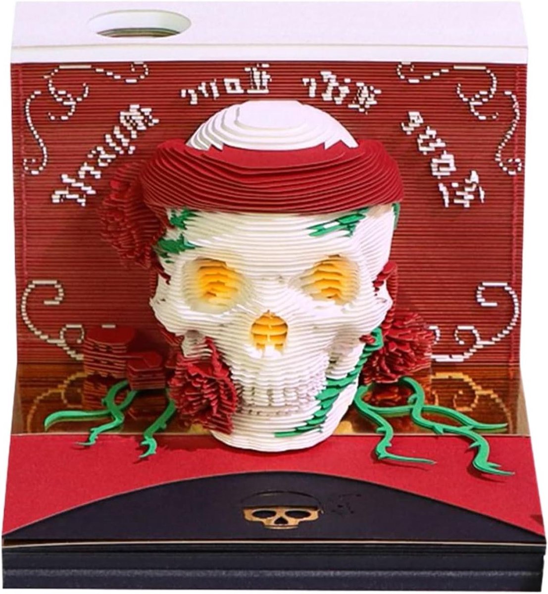 Scheurkalender Schedel - Papier Kunst Kalender - Bureau Decoratie - Artistieke 3D Weergave - 10.5 x 10.3 x 8.3 cm