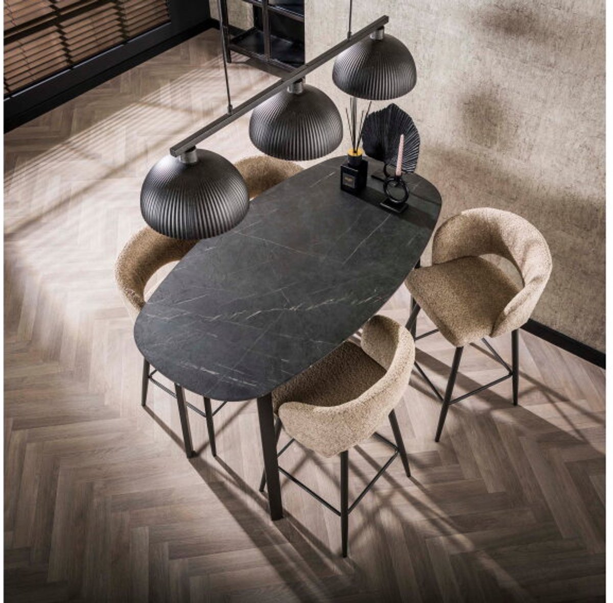 Meubelplaats Bartafel Marquina deens ovaal 140x75 cm - marmerlook Naturel